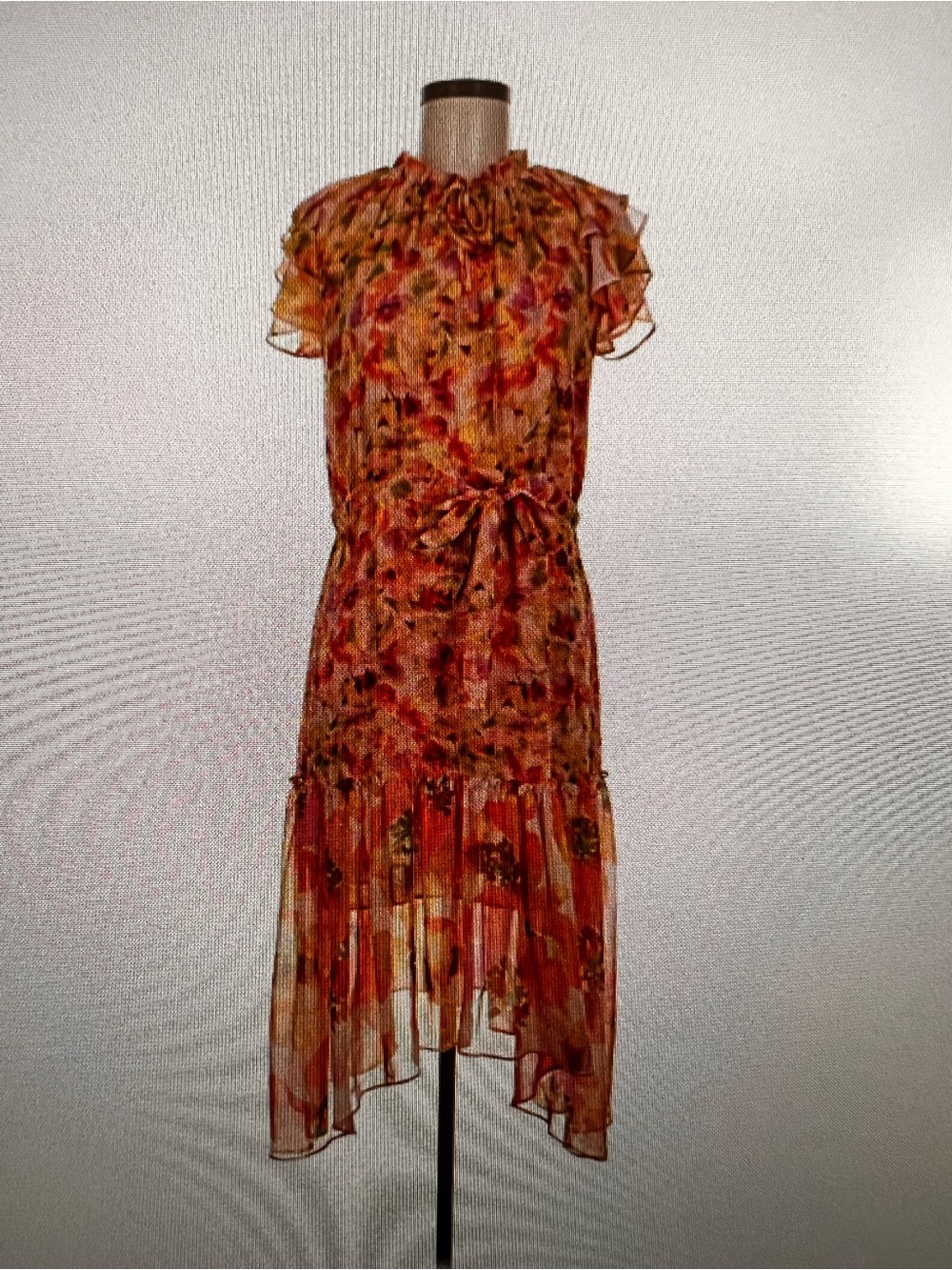 Misa Los Angeles Orange Floral High-Low Ruffle Tie-Waist Dress